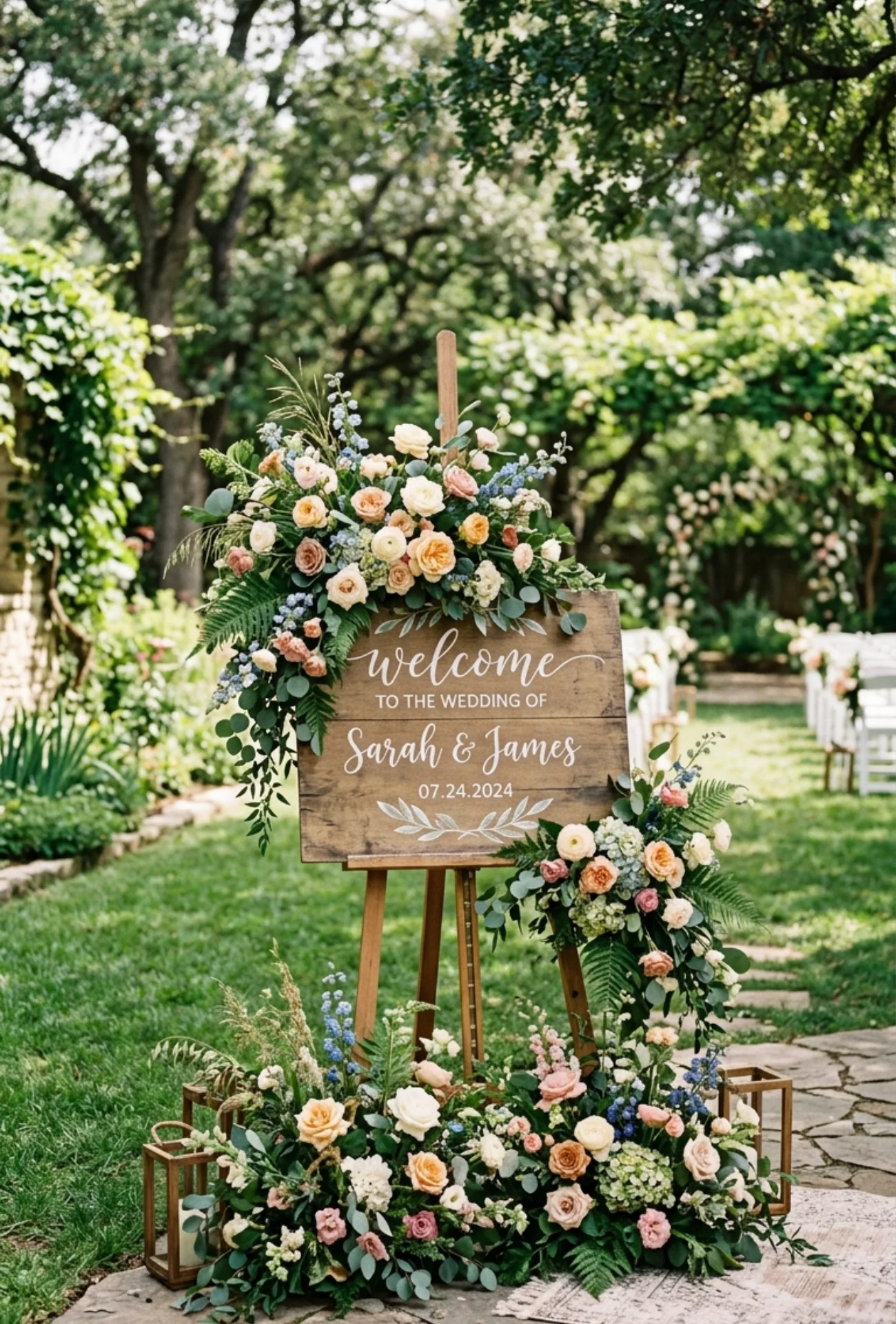 Personalized Welcome Sign Surrounded by Fresh Blooms