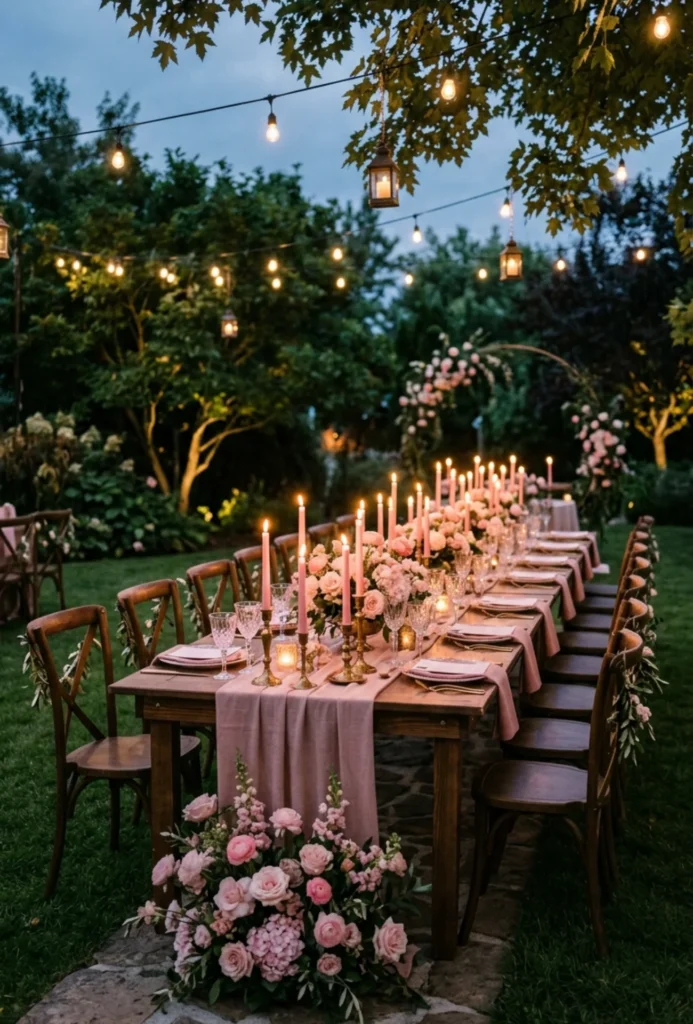 Pink Candlelit Reception Tables