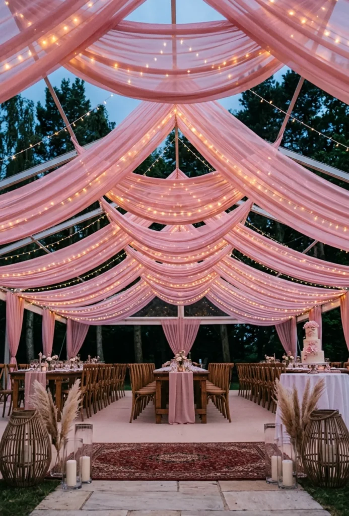 Pink Draped Ceiling Installation