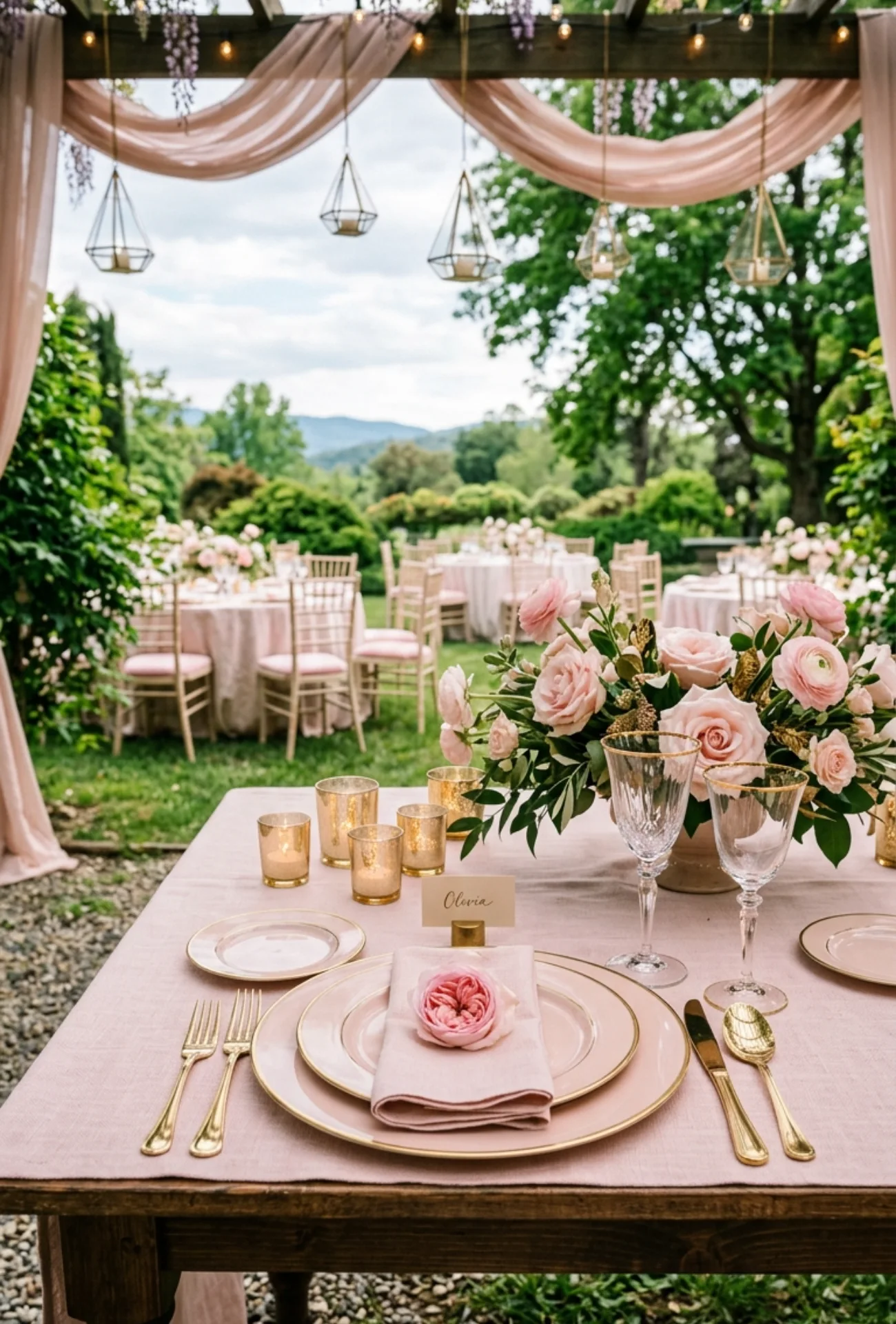 Pink and Gold Table Setting Details