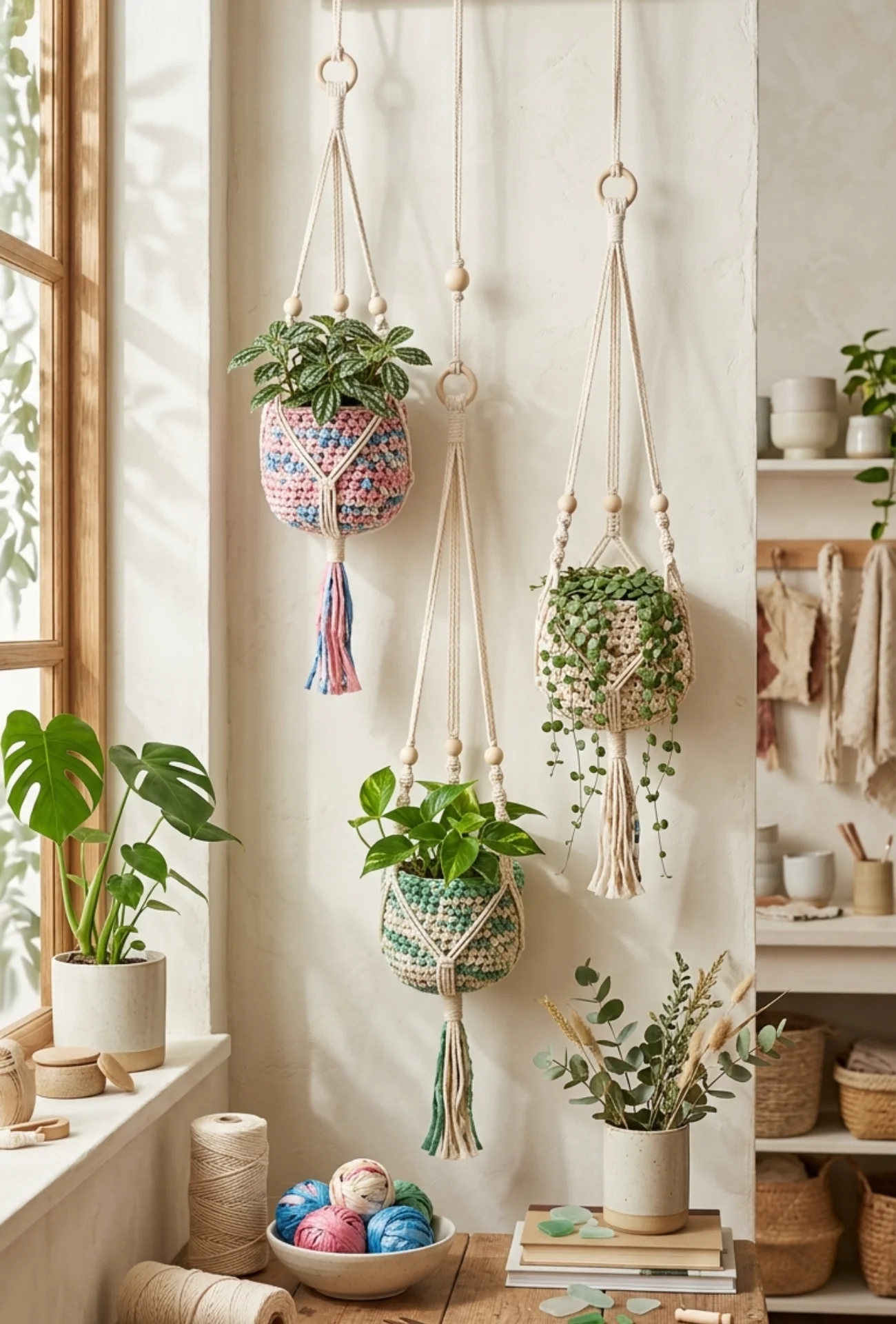 Plastic Bag Plarn Hanging Baskets