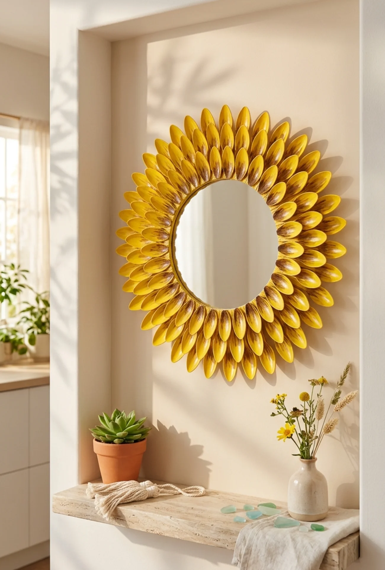 Plastic Spoon Sunflower Mirror Frame