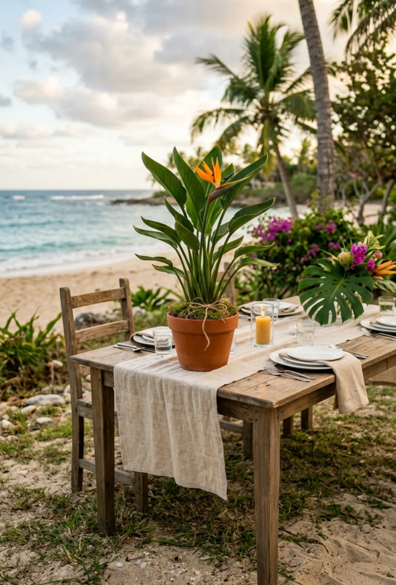 Potted Tropical Plant Centerpiece