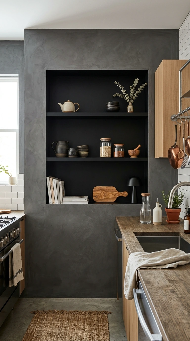 Recessed Matte Black Shelving