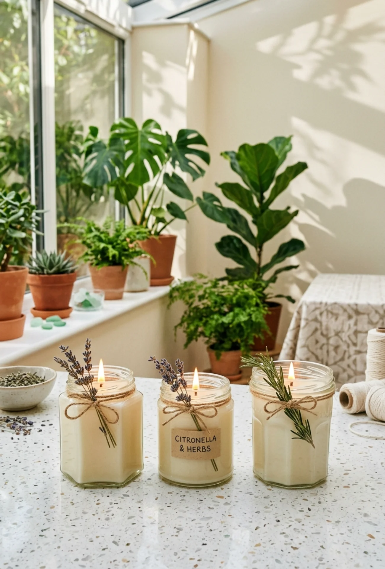 Recycled Jar Citronella Candle Holders