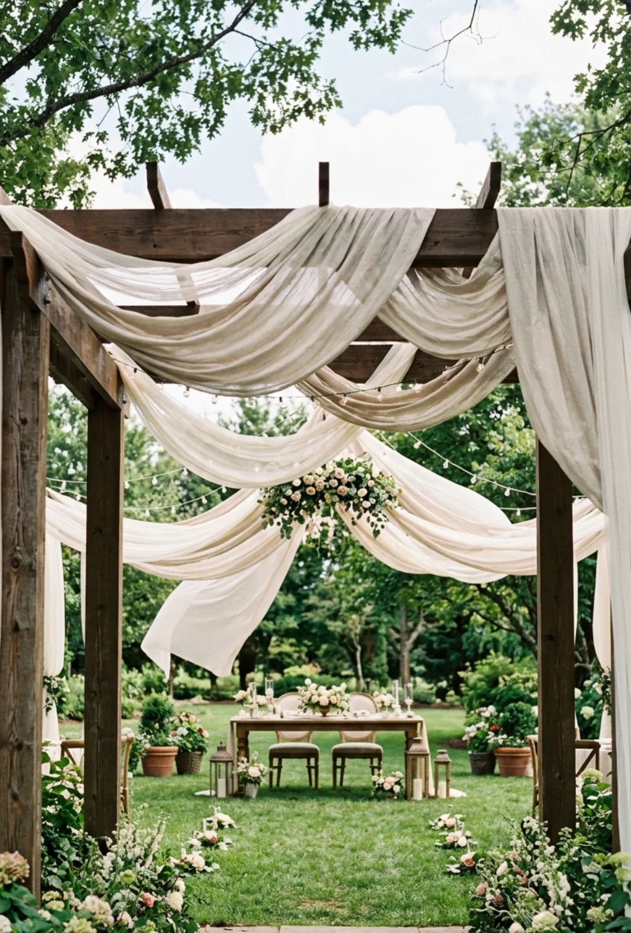 Romantic Ceiling Draping with Soft Linen Fabric