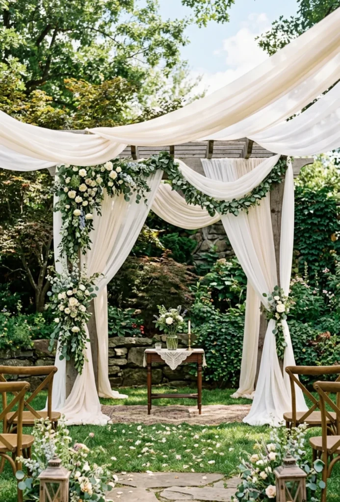 Romantic Draped Pergola Ceremony Backdrop