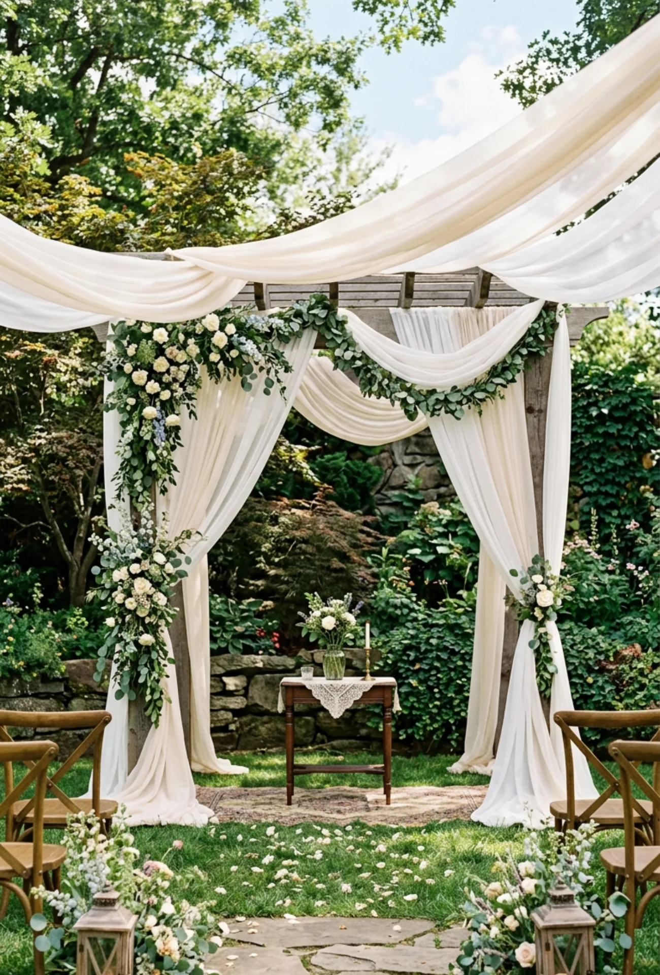 Romantic Draped Pergola Ceremony Backdrop