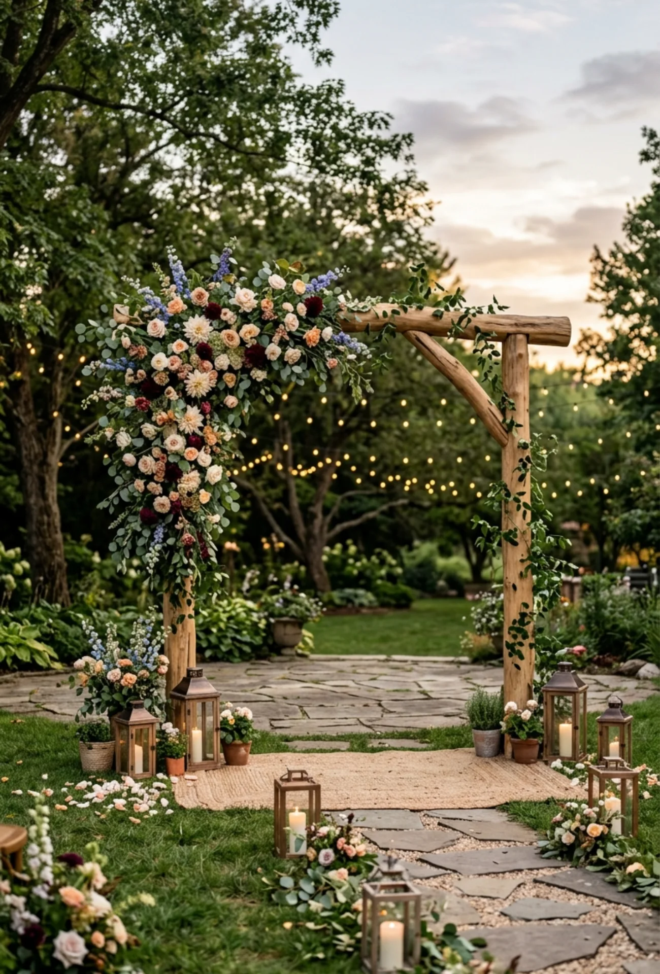Rustic Wooden Arch with Asymmetrical Florals
