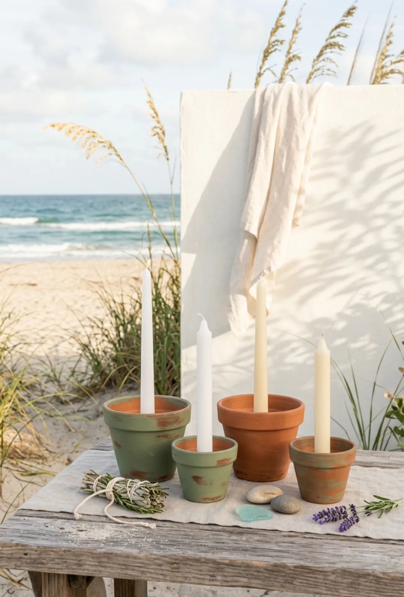 Sage and Terracotta Decorative Candle Holders