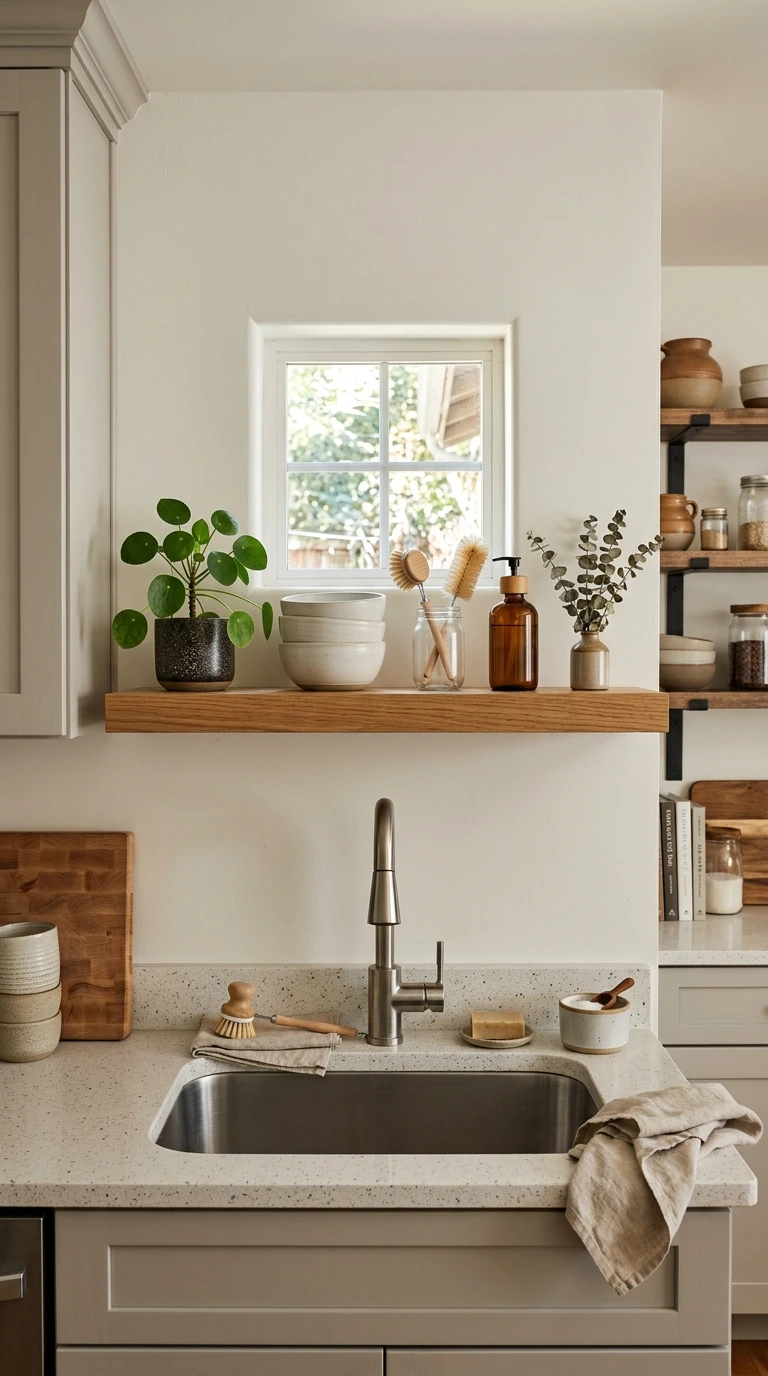Scandinavian Minimal Shelf Above Sink Look