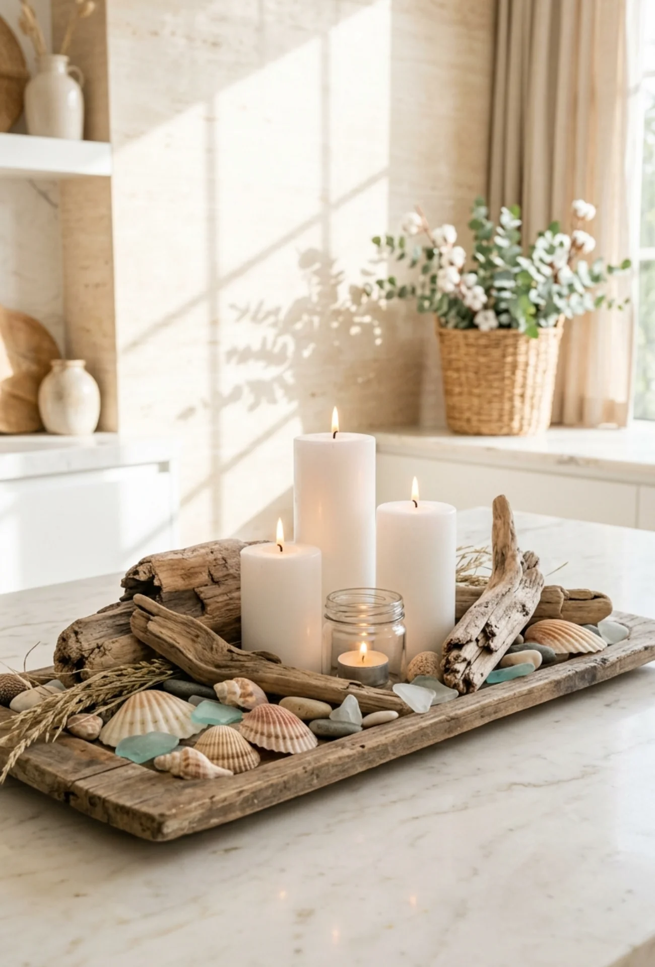 Scrap Wood Coastal Candle Centerpiece