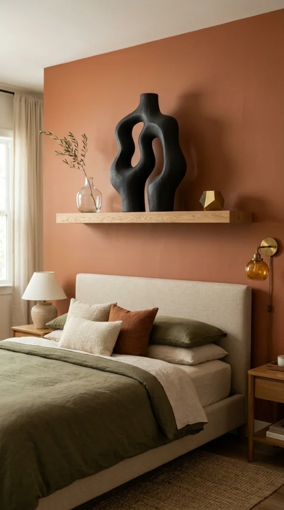 Sculptural Décor Shelf Above the Bed