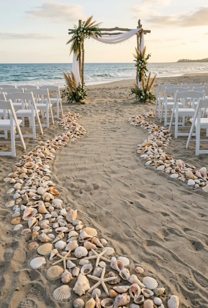 Seashell Lined Wedding Aisle