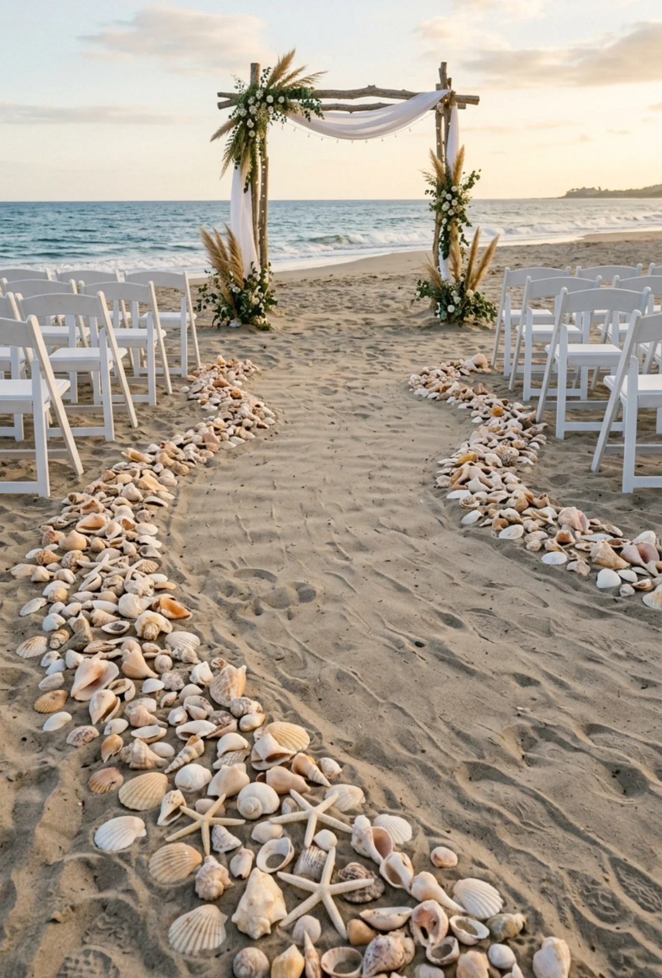 Seashell Lined Wedding Aisle