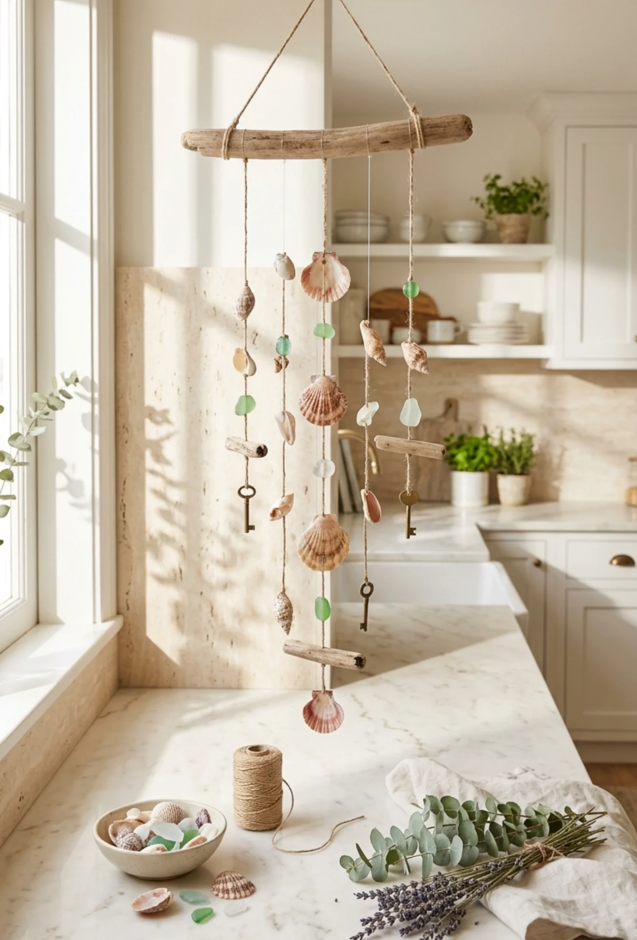 Seashell and Recycled Wood Wind Chime