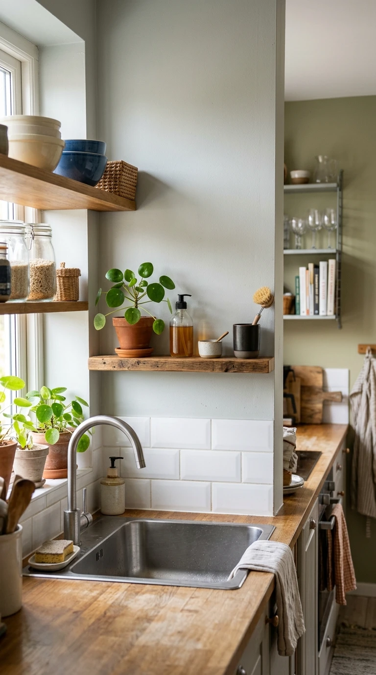 Slim Narrow Shelf Above Sink for Small Kitchens