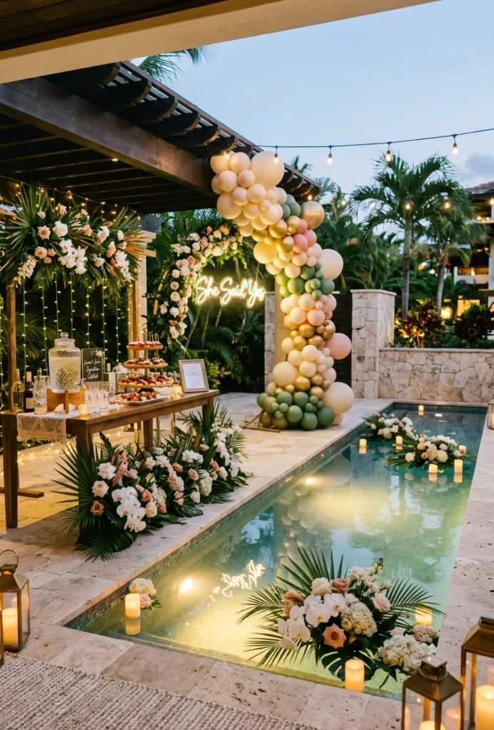 Small Poolside Engagement Celebration