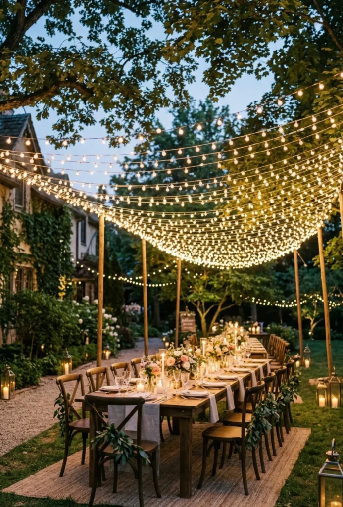 String Light Canopy Over the Reception Area