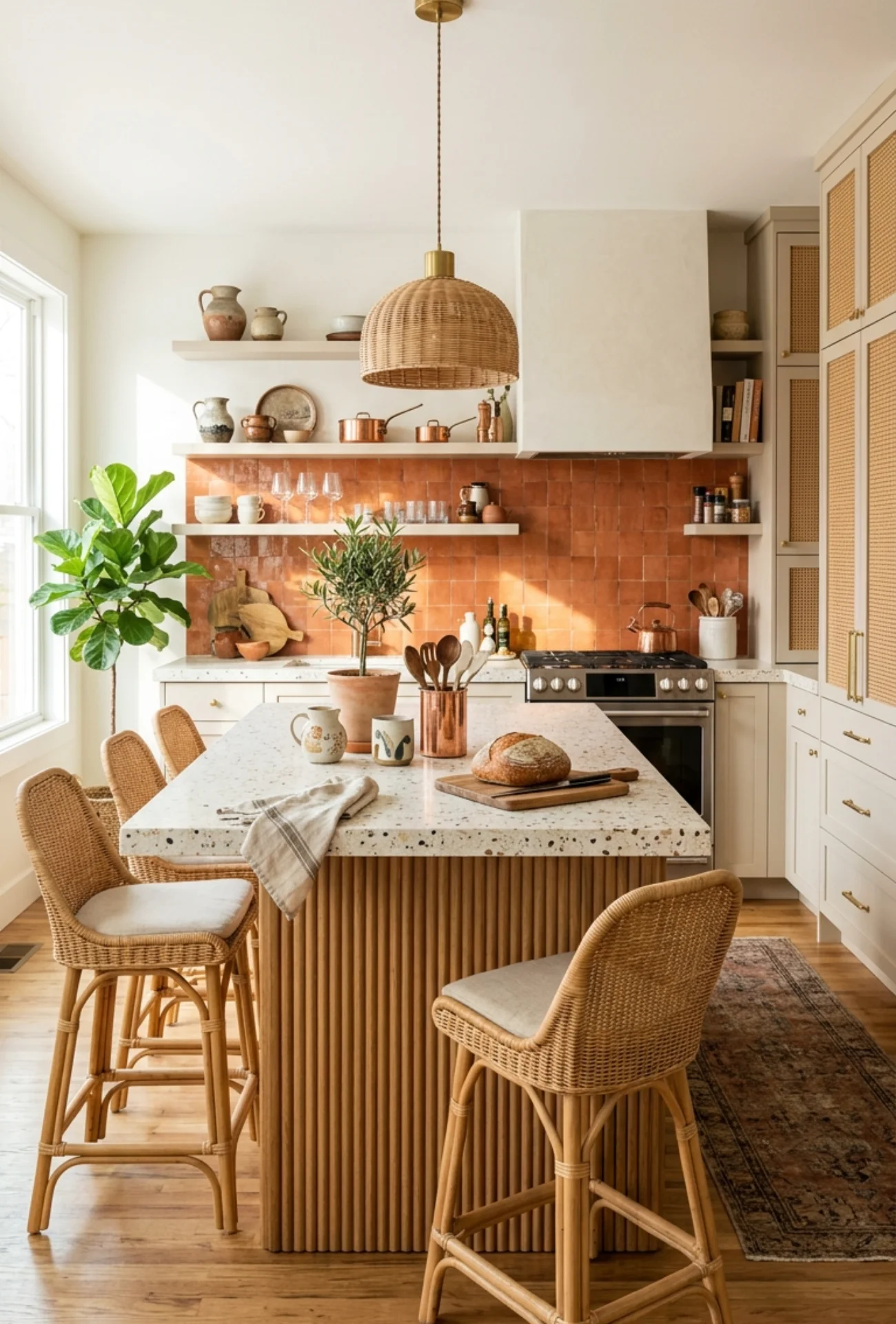 Stylish Fluted Wood Kitchen Island Design