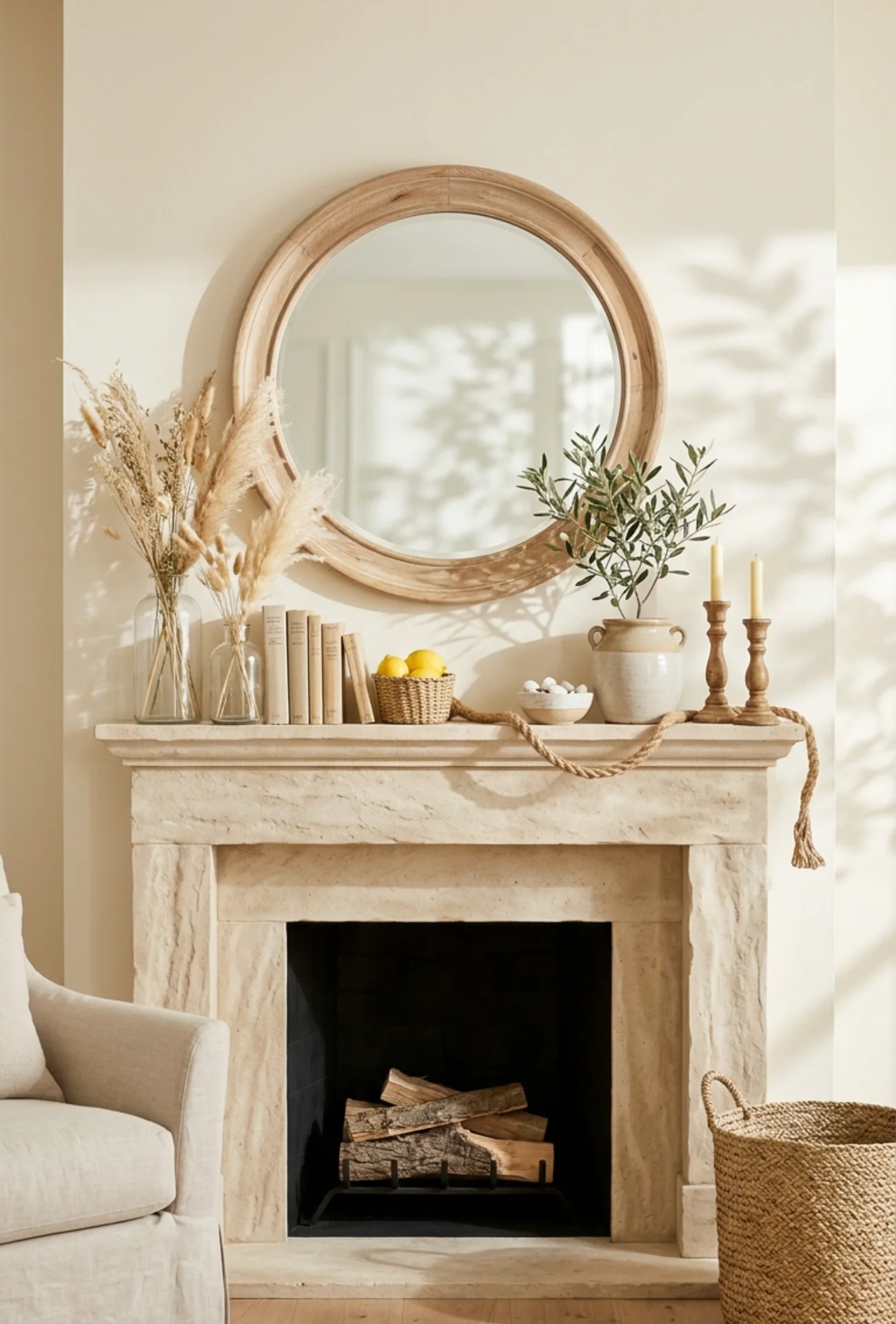 Summer Mantel Decor with Natural Textures