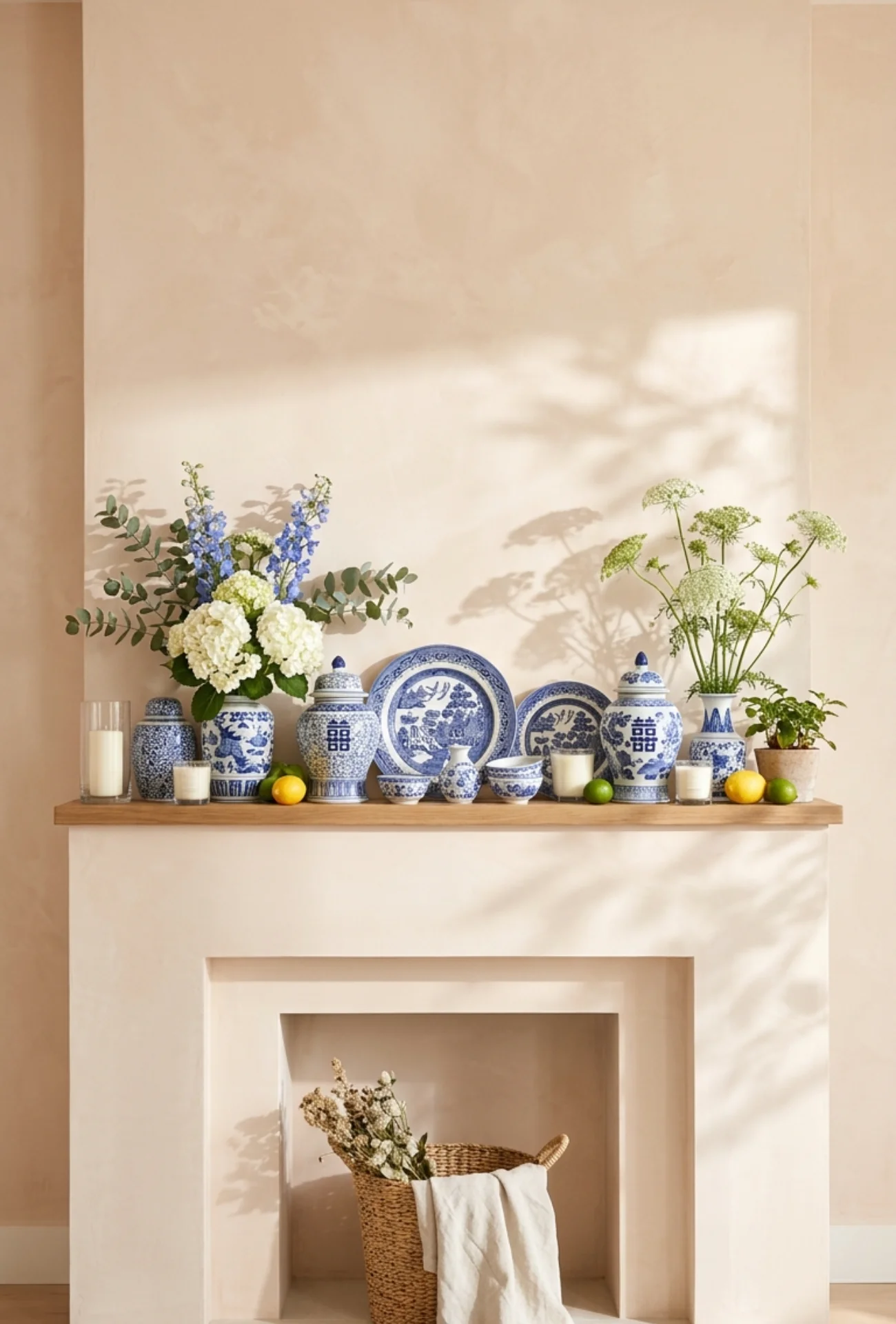 Thrifted Blue and White Chinoiserie Shelf Decor