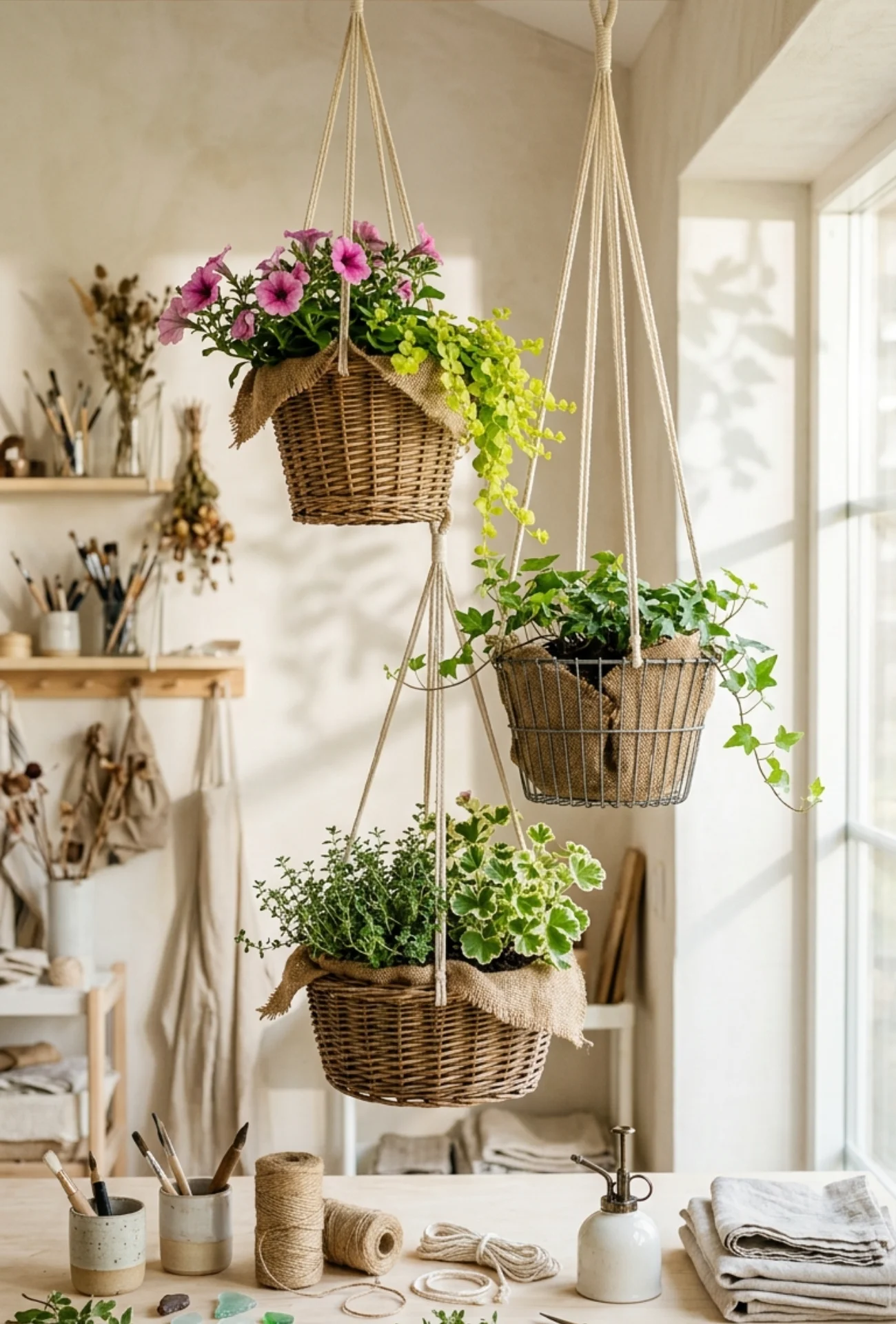 Upcycled Basket Hanging Planters