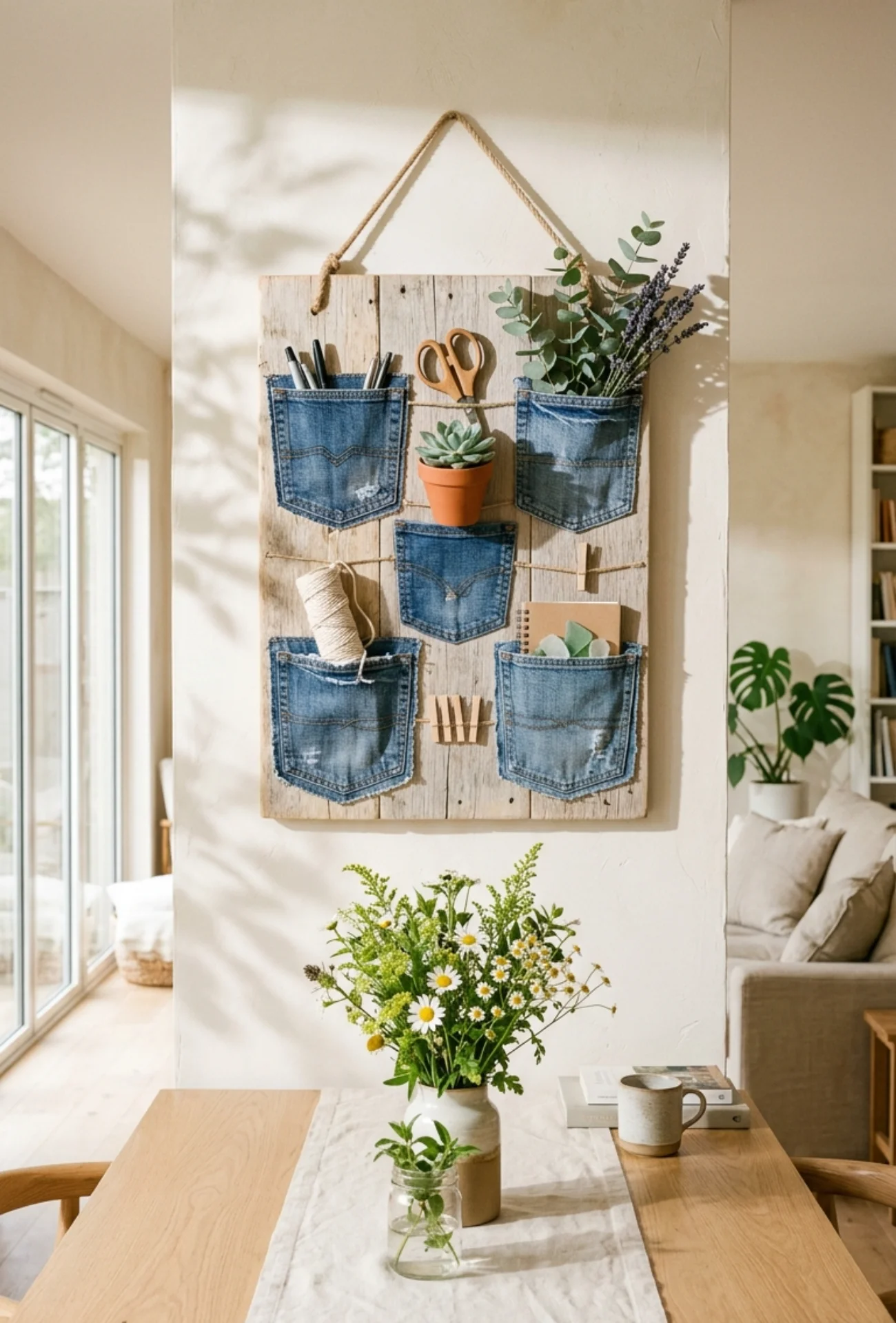 Upcycled Denim Pocket Wall Organizer