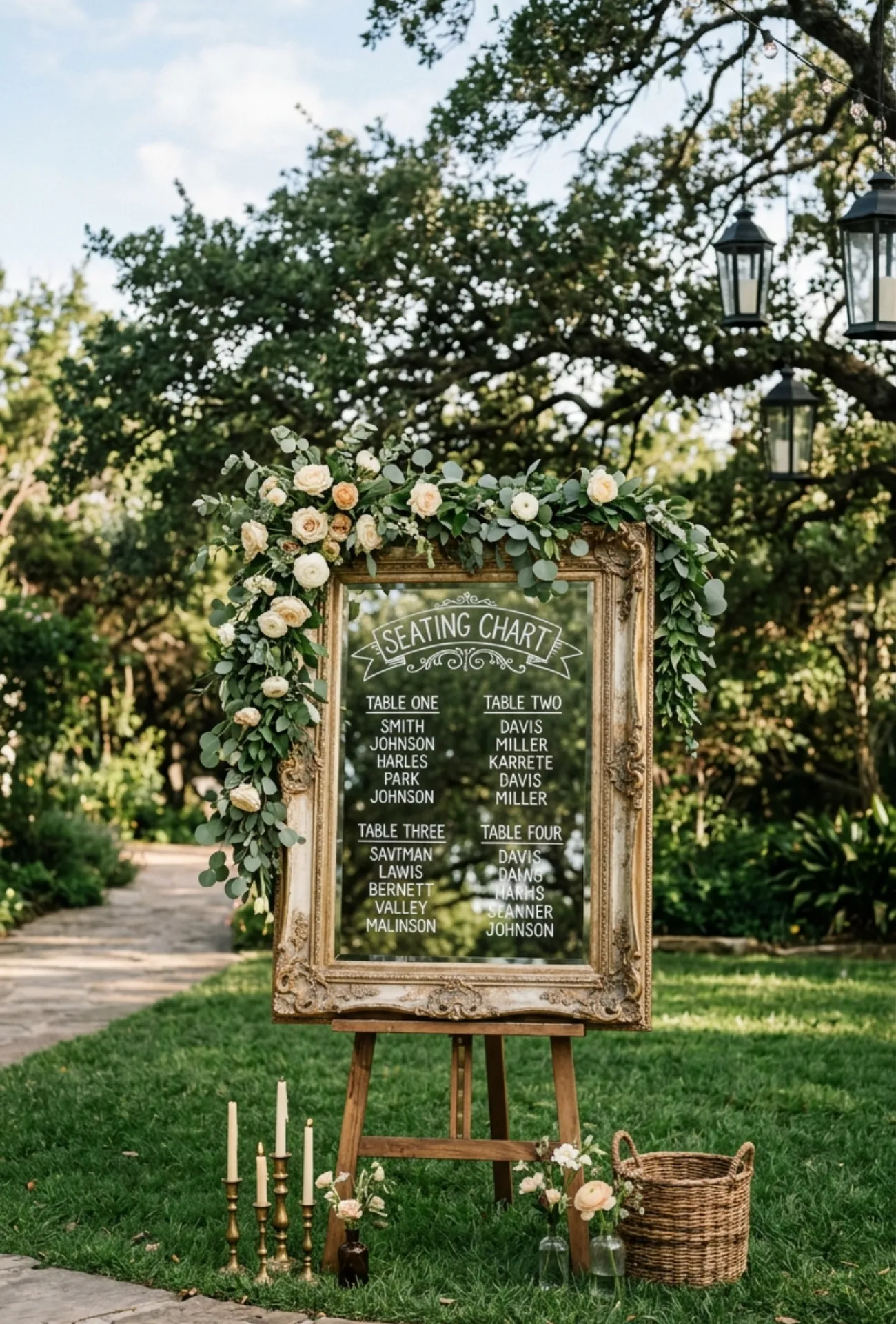 Vintage Mirror Seating Chart Display
