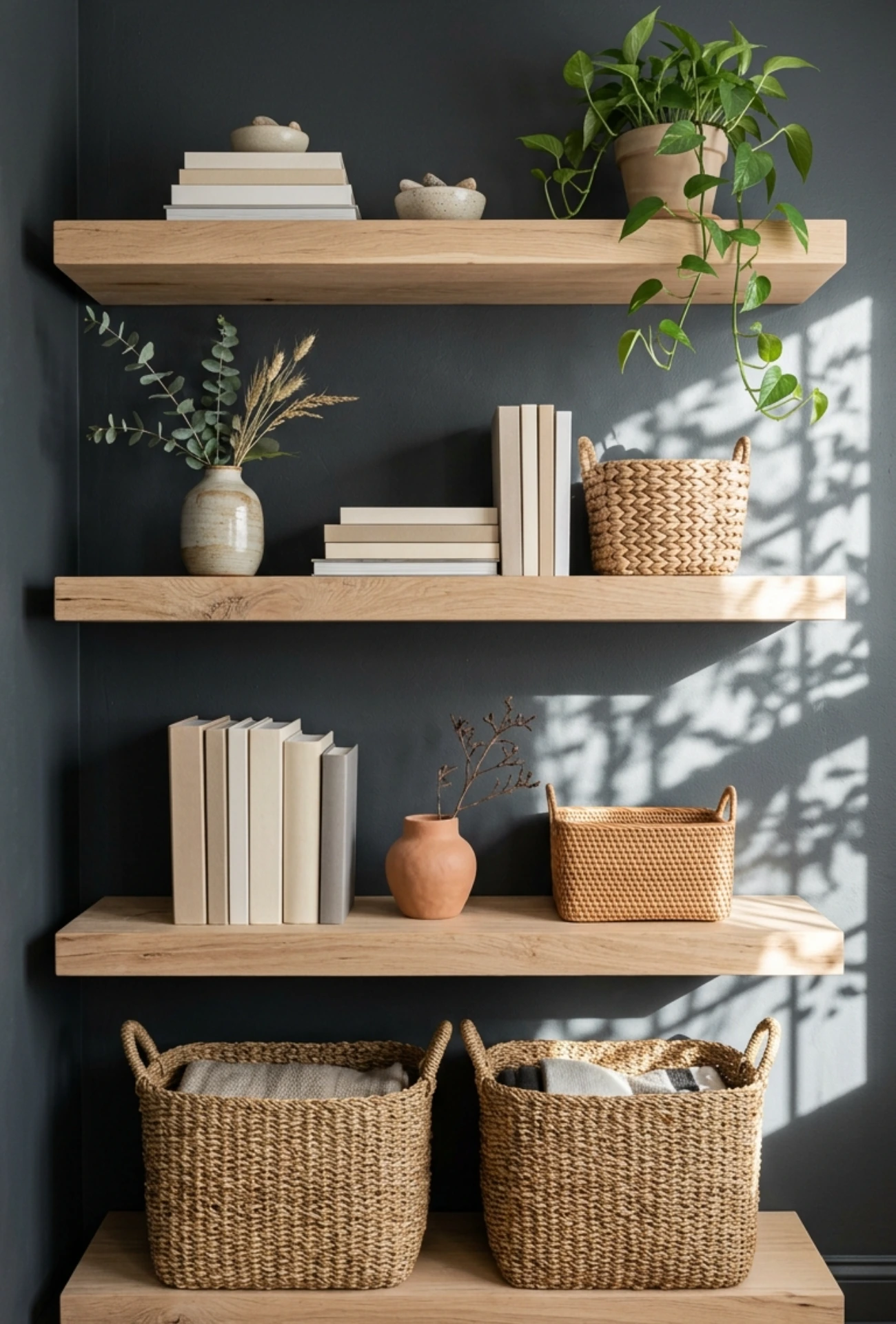 Woven Basket Floating Shelf Storage