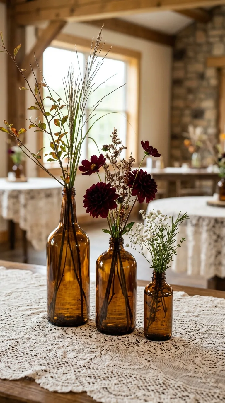 Amber Glass Bottle Trio