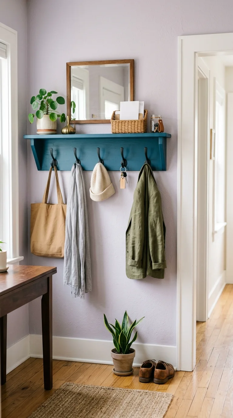 Budget Entryway Wall Hooks and Shelf