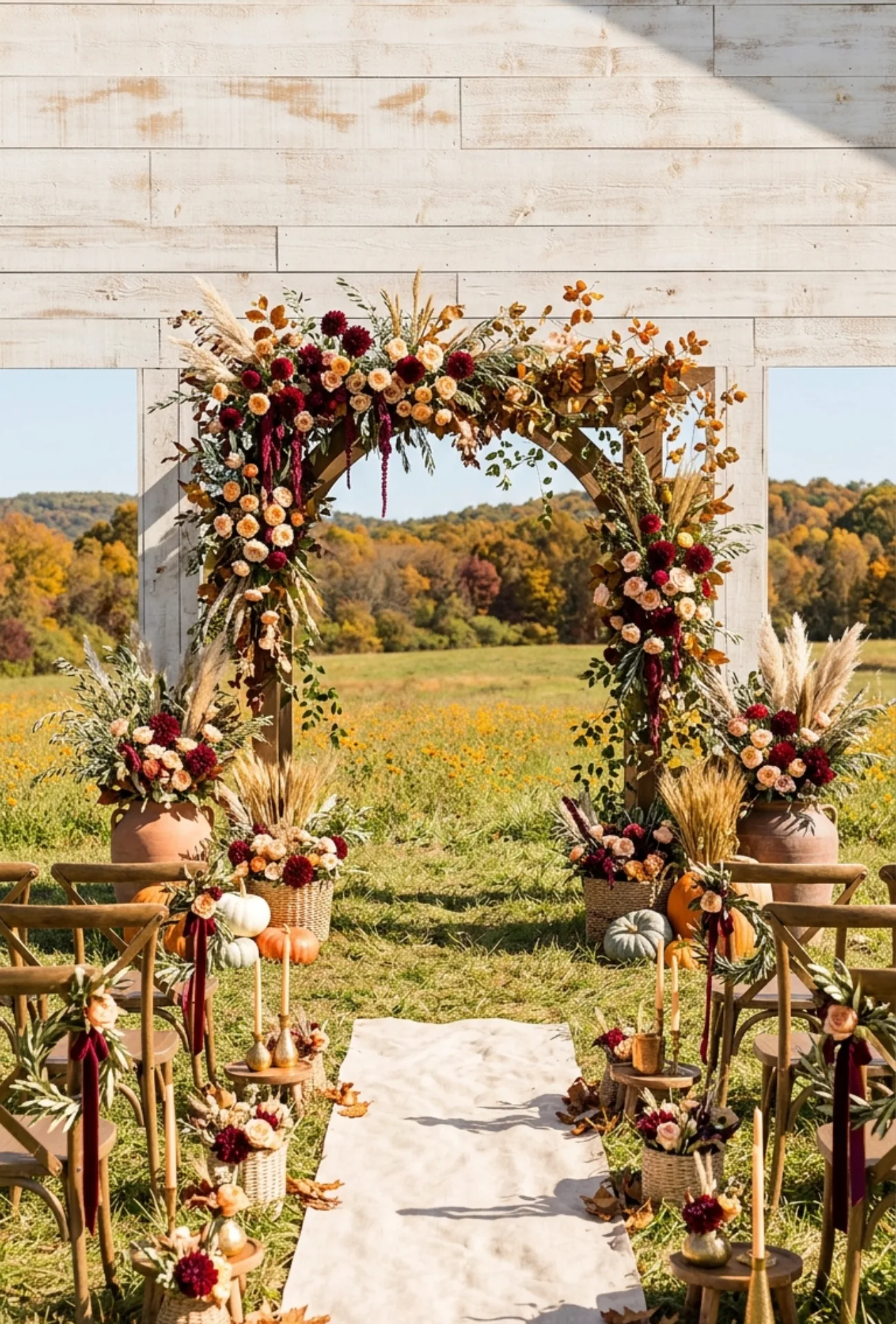 Burgundy with Soft Peach Florals