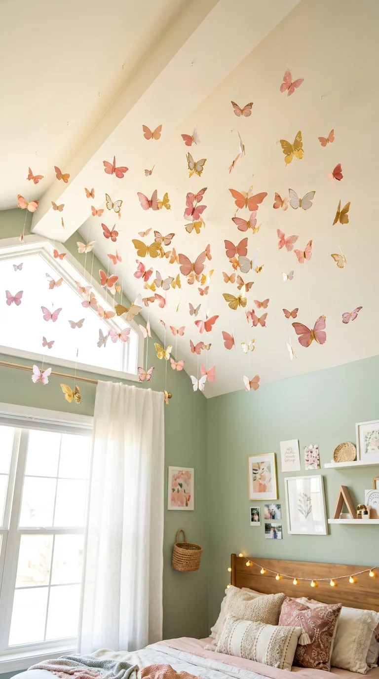 Butterfly Ceiling Installation with Hanging Butterflies