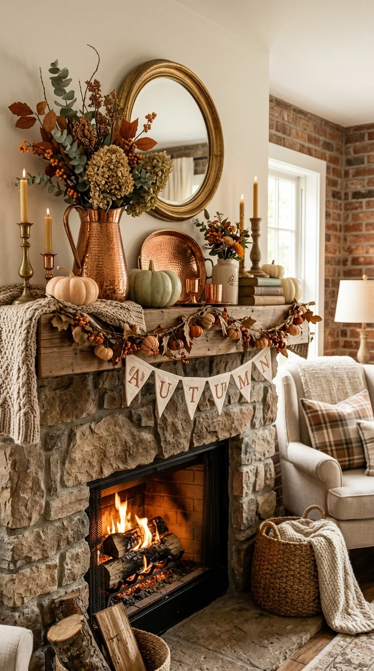Cottage Style Autumn Mantel Decor