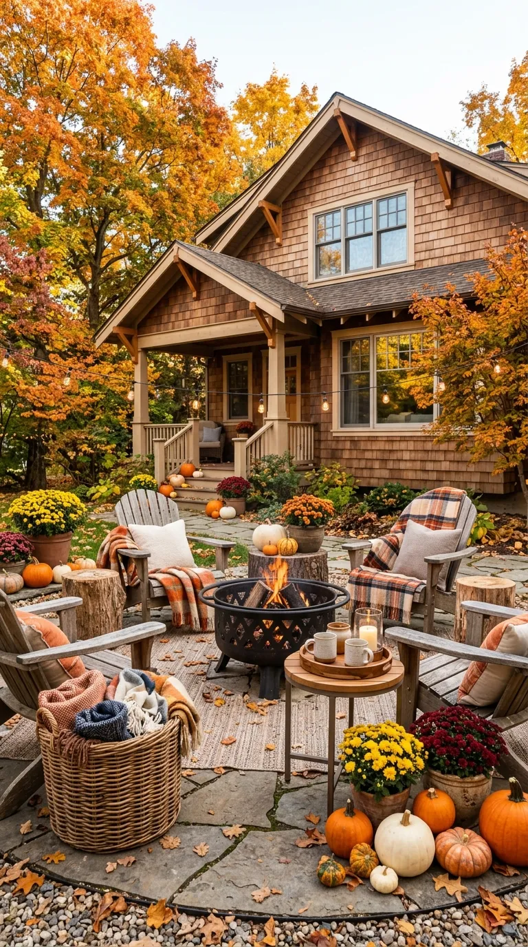 Cozy Fire Pit Seating with Autumn Decor