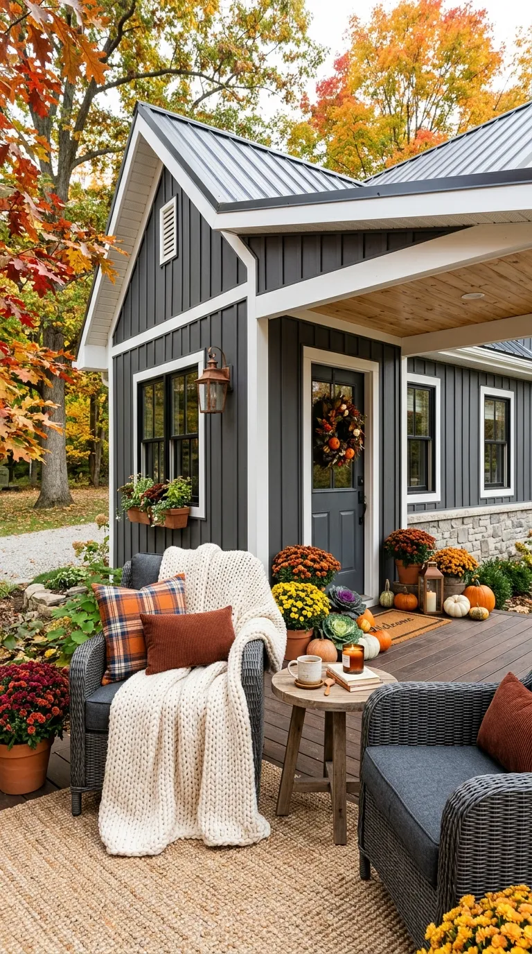 Cozy Outdoor Seating with Fall Throws