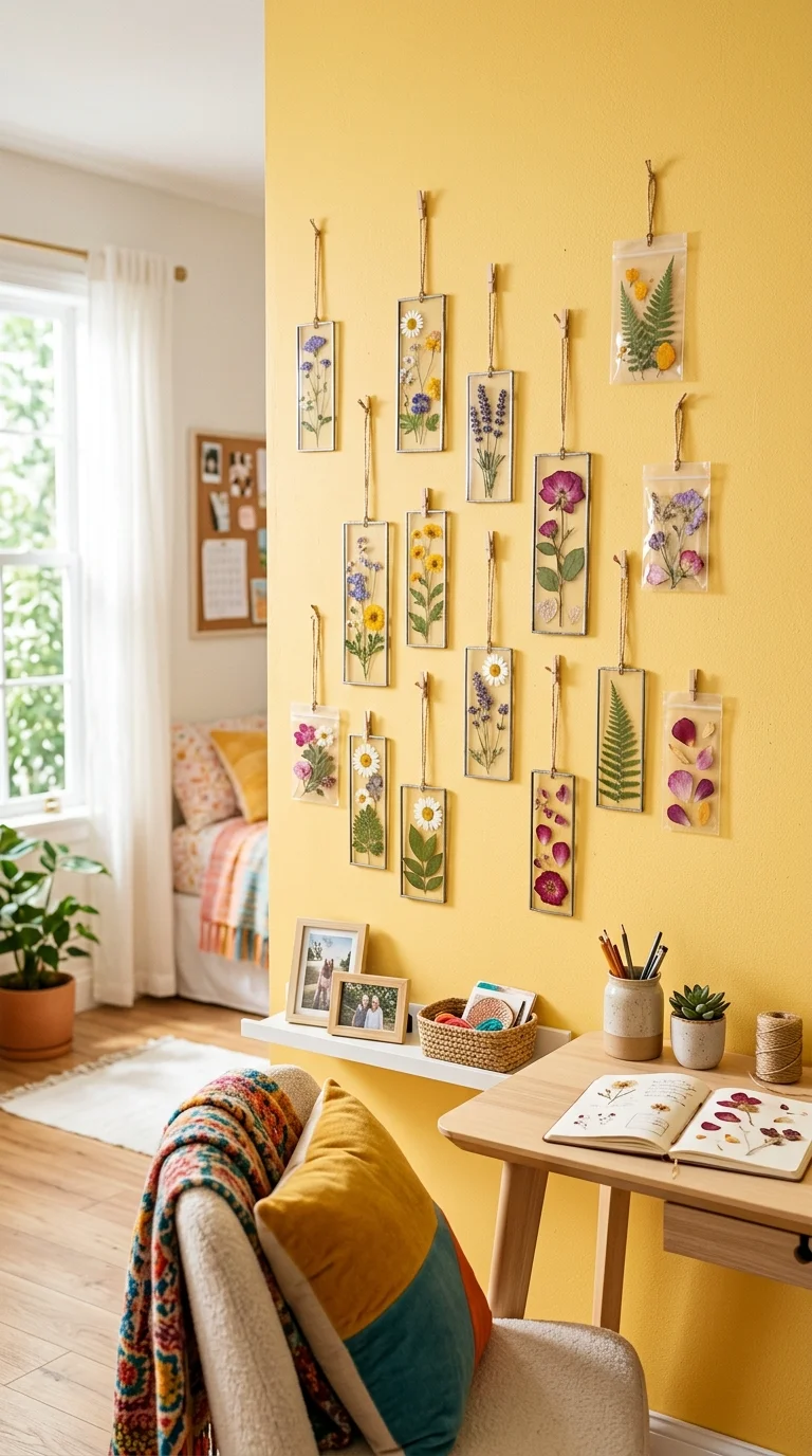DIY Flower Press Bookmark Display Wall
