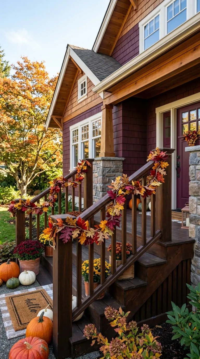 DIY Outdoor Leaf Garland for Railings