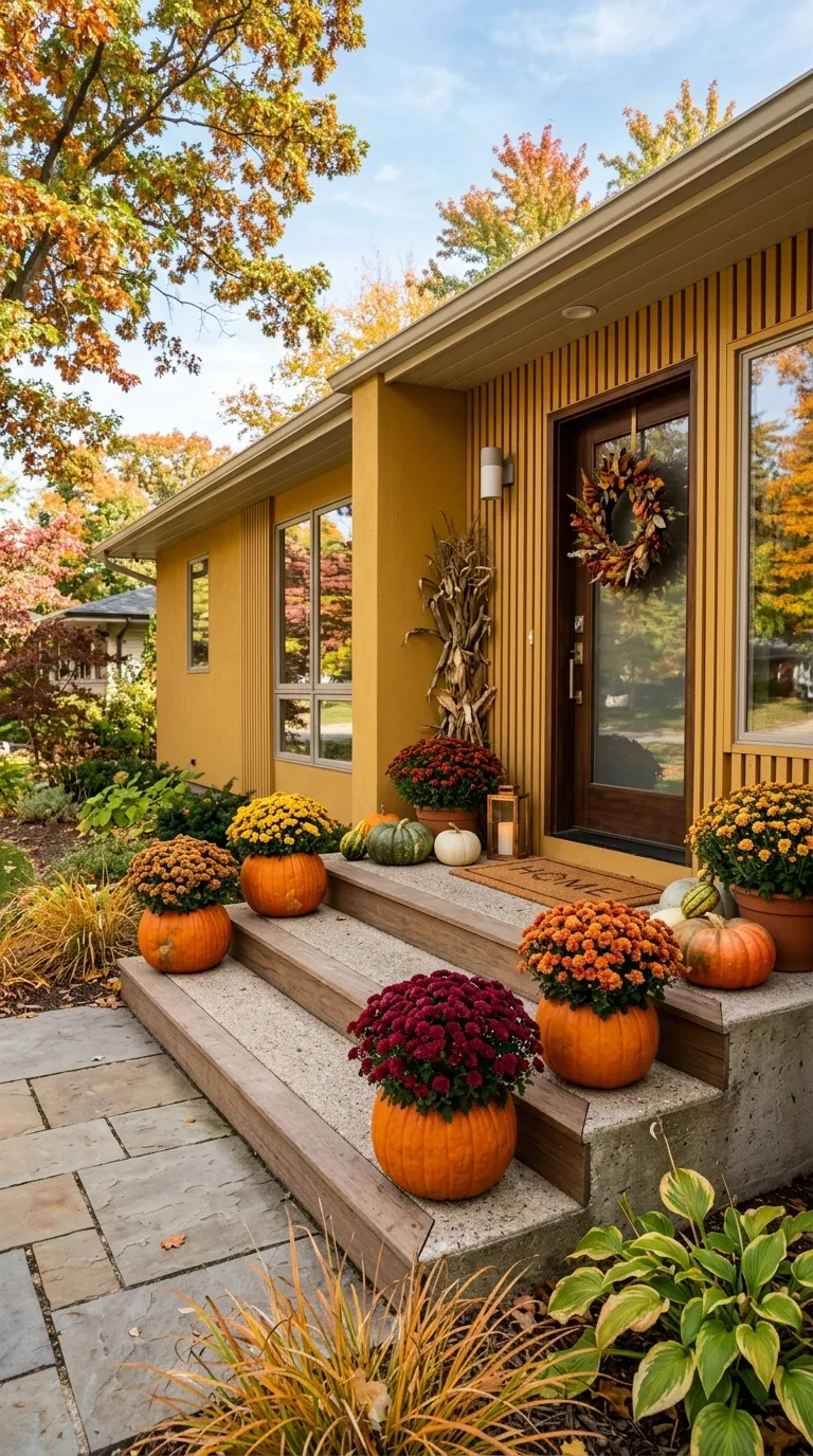 DIY Pumpkin Planters Filled with Mums
