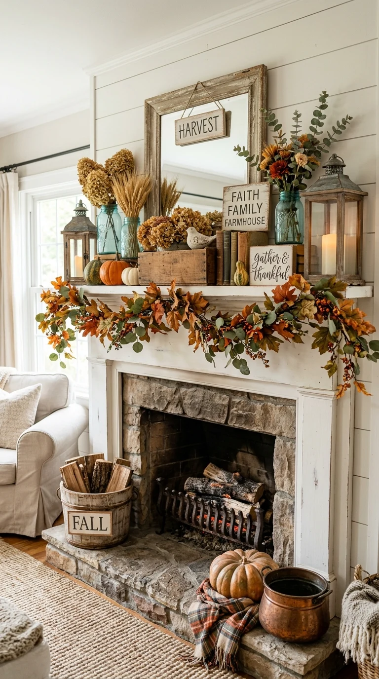 Farmhouse Vintage Fall Fireplace Decor