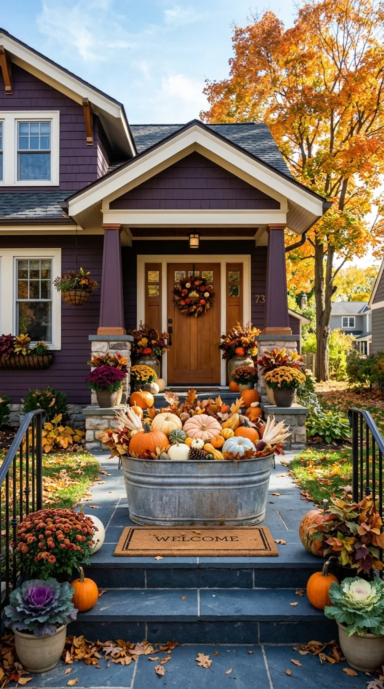 Galvanized Tub Pumpkin Decor