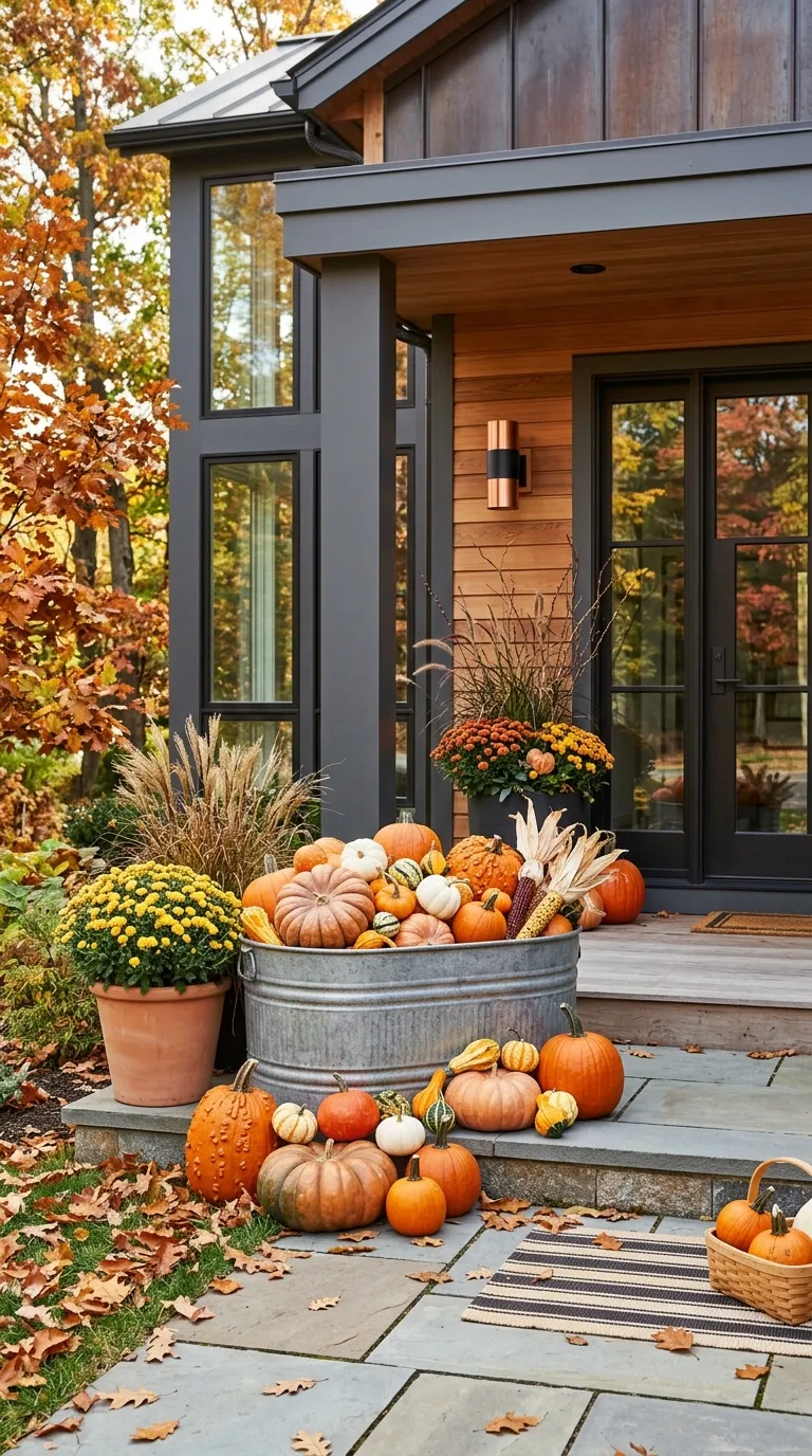 Galvanized Tub Pumpkin Display