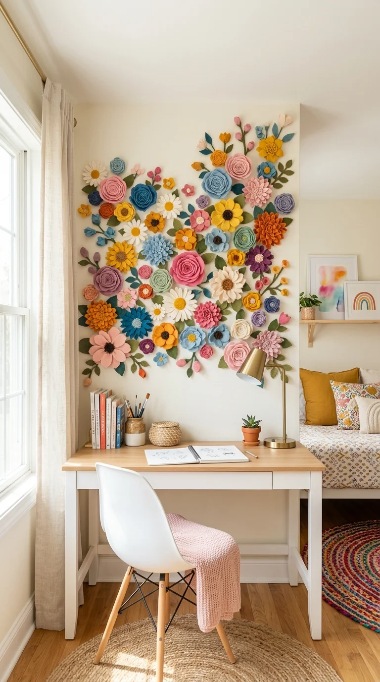 Handmade Felt Flower Wall Installation