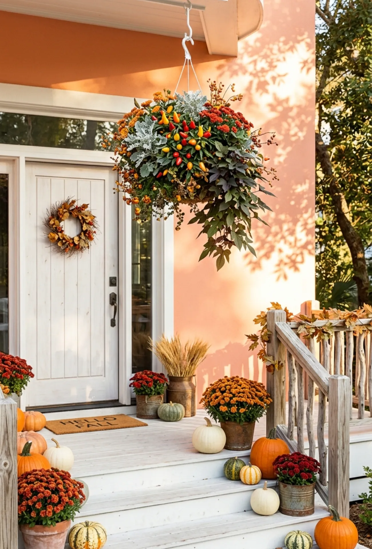 Hanging Basket Filled with Fall Foliage