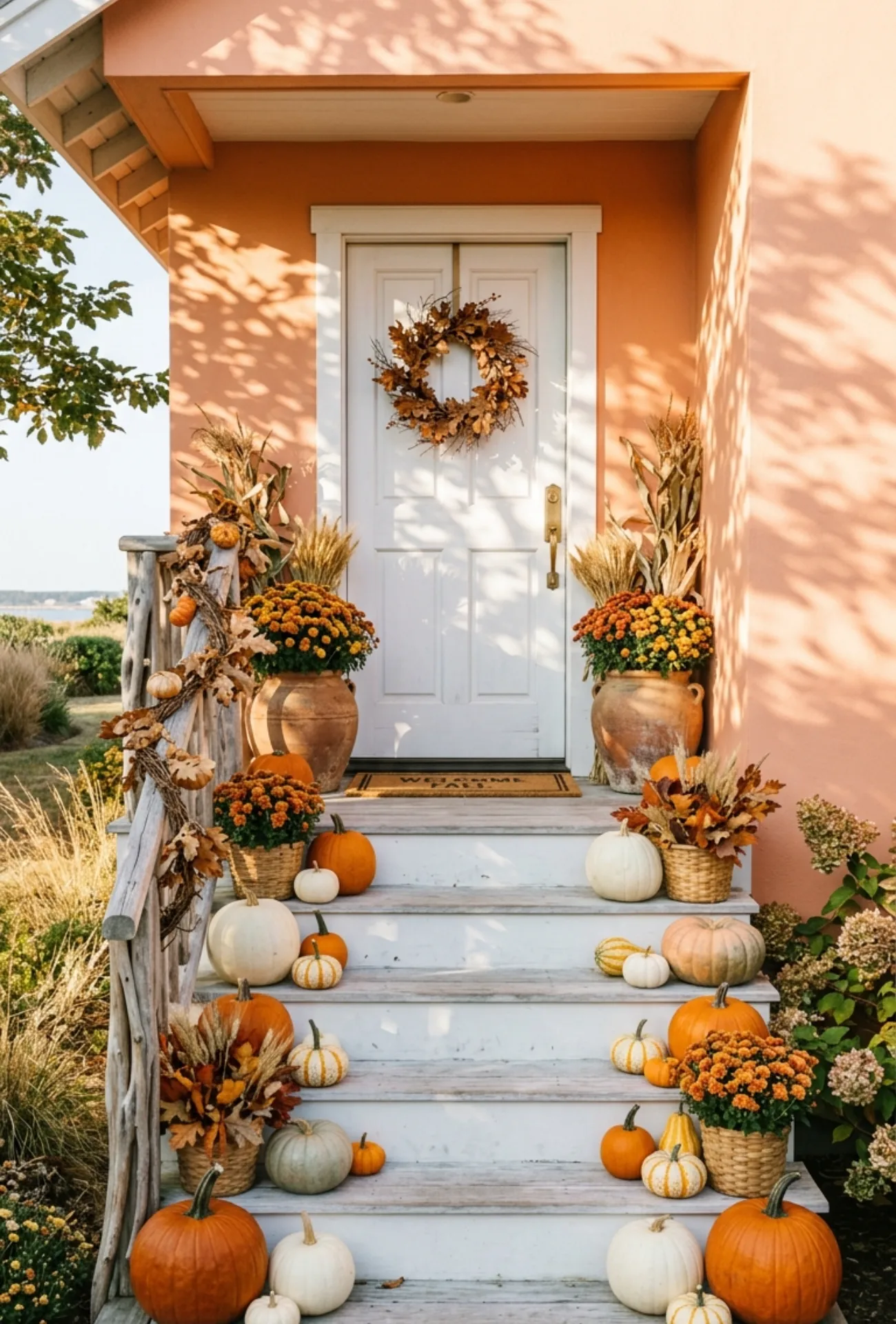 Mixed Pumpkin Staircase Decor