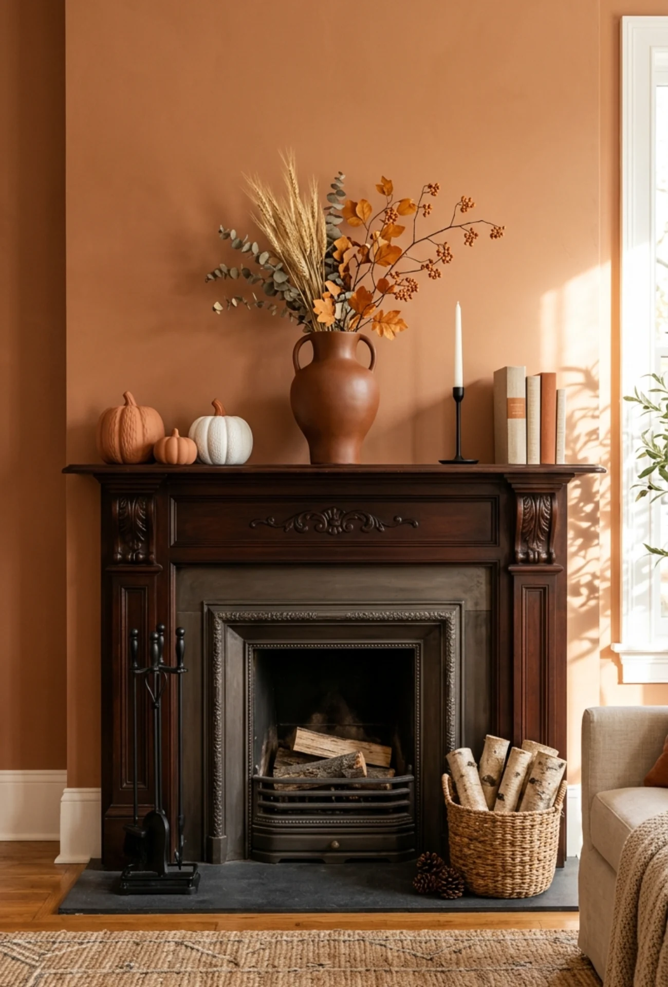 Modern Minimal Fall Fireplace Decor