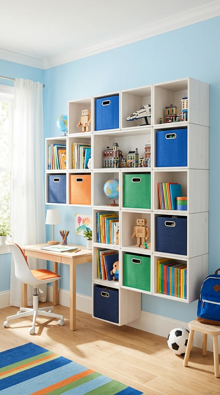 Modular Cube Storage Wall for Books and Gear