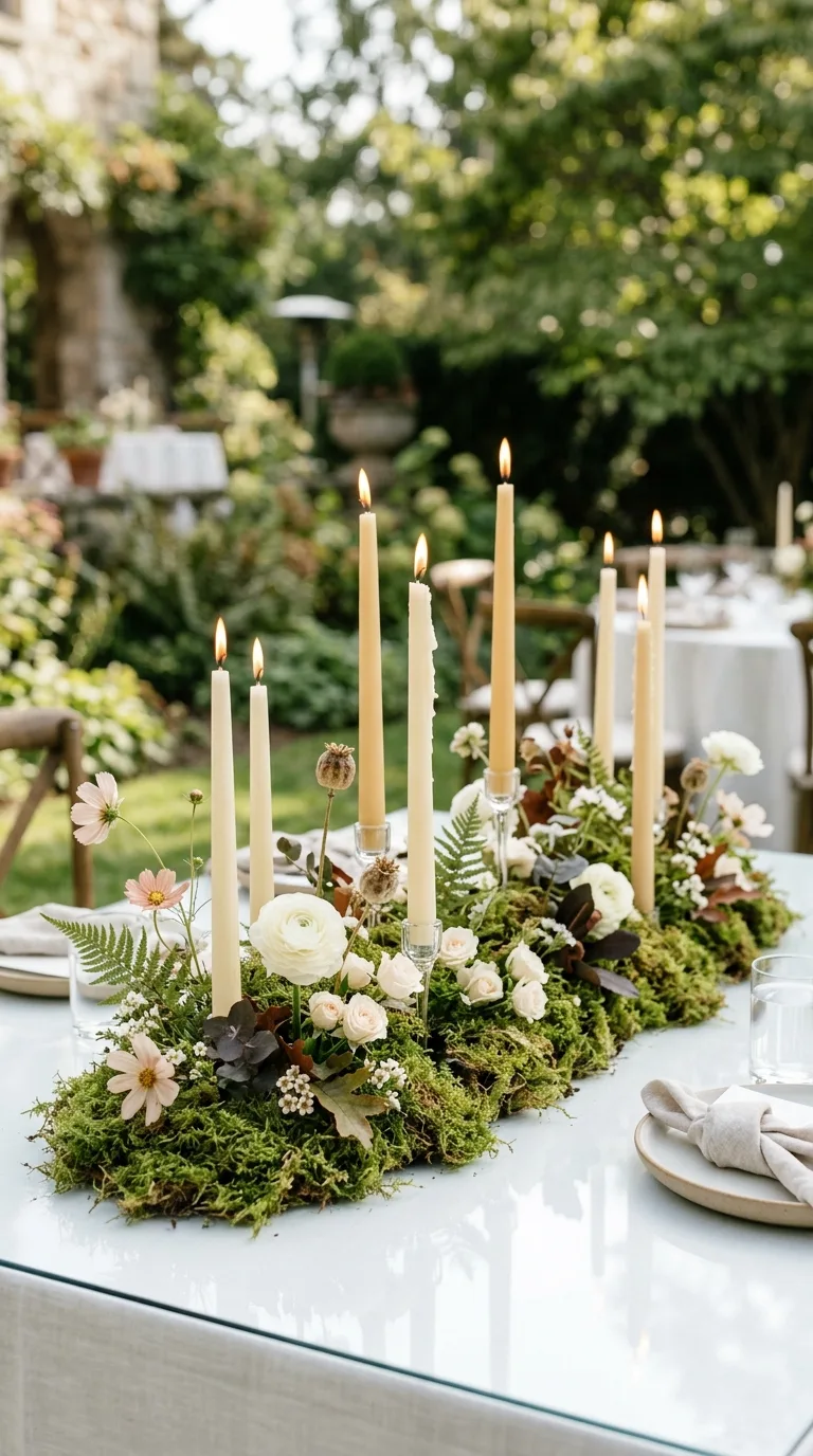 Moss and Taper Candle Display
