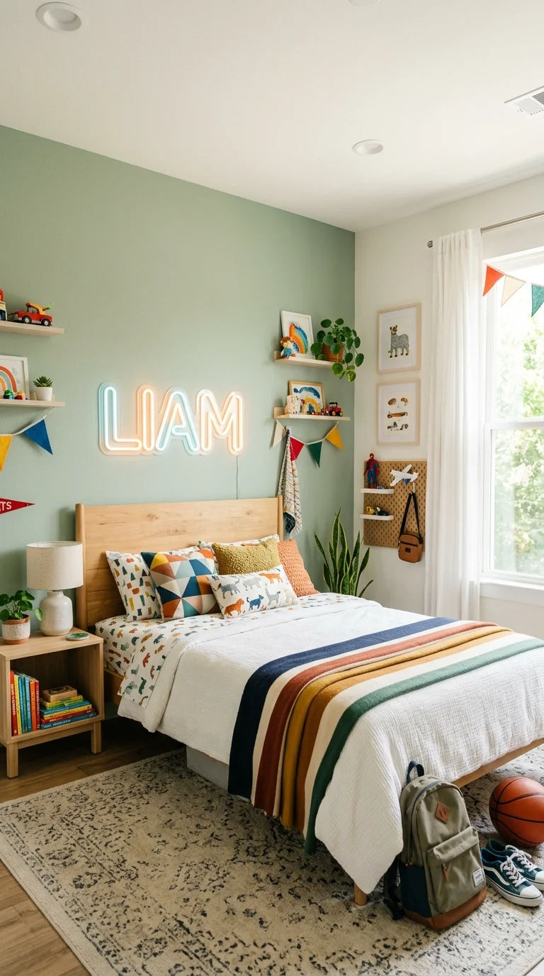 Neon Name Sign Above the Bed